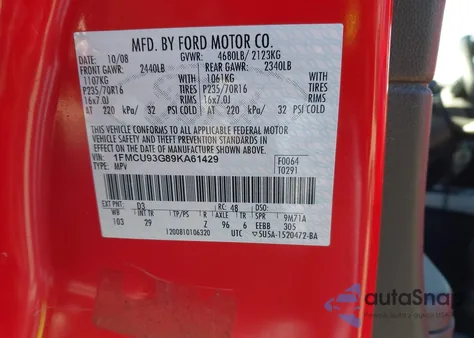 2009 Ford Escape Xlt из США, поврежденный, VIN 1FMCU93G89KA61429